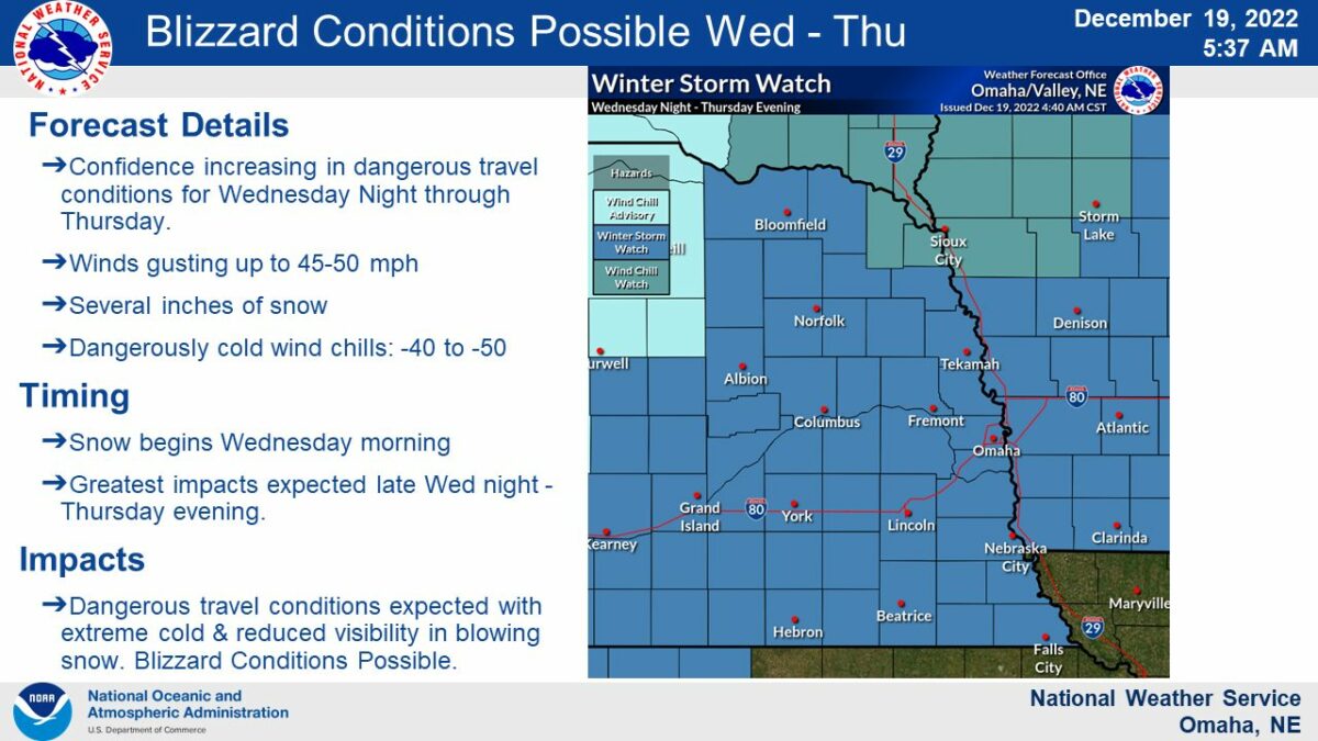 Blizzard Warning City of Scribner, Nebraska Dodge County Small